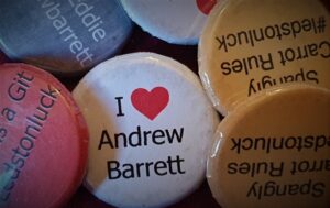 Pin badges of Andrew Barrett